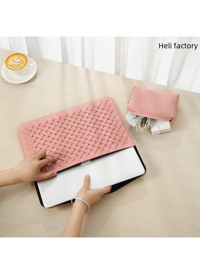 Microfiber Braided Horizontal MacBook Pro 14-inch Sleeve Bag For Apple Notebook Lenovo Small Air13-Color:Microfiber Lamb Pattern-Black (woven Horizontal Liner Bag)-Applicable Model:13 Inch -14 Inch - Image 2